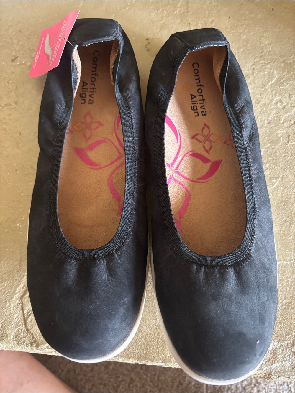 Comfortiva Black Women's Ballet Flats with Pink Insole Detail